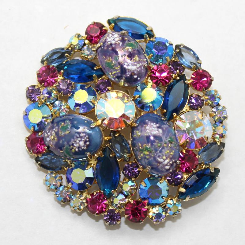 Front view of Blue Cabochons Painted (hand/Transfer) Brooch