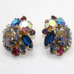 Blue Cabochons Painted (hand/Transfer) Earrings Clip