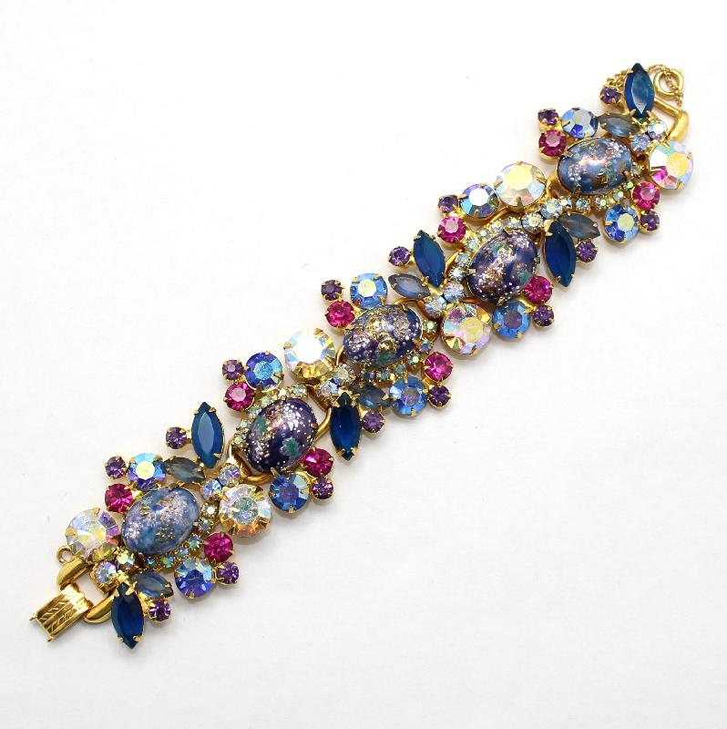 Front view of Blue Cabochons Painted (hand/Transfer) Bracelet 5 Link