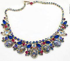 Blue Cabochons Painted (hand/Transfer) Necklace