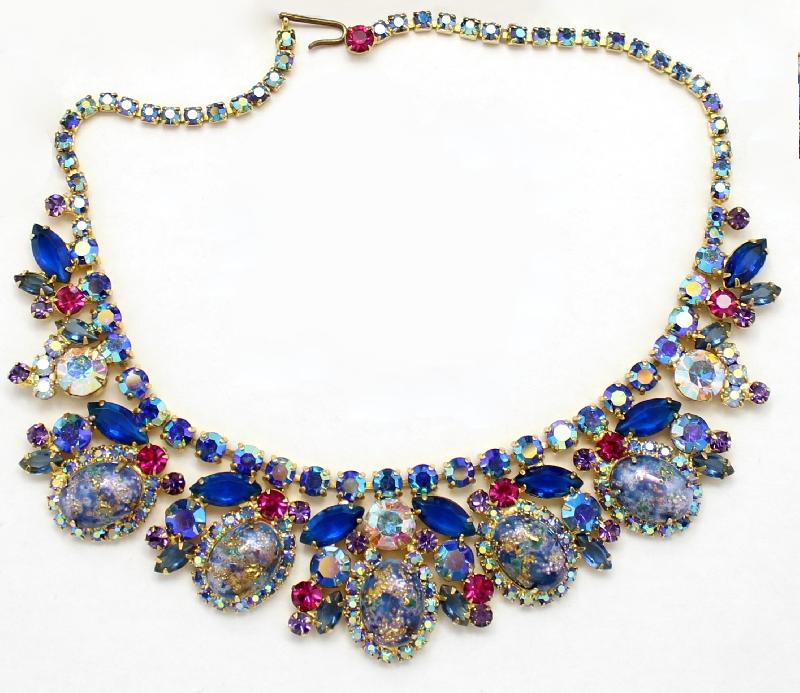 Front view of Blue Cabochons Painted (hand/Transfer) Necklace
