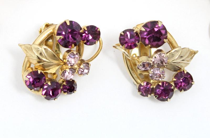 Front view of Purple (cardinal) Chatons Only Earrings Clip