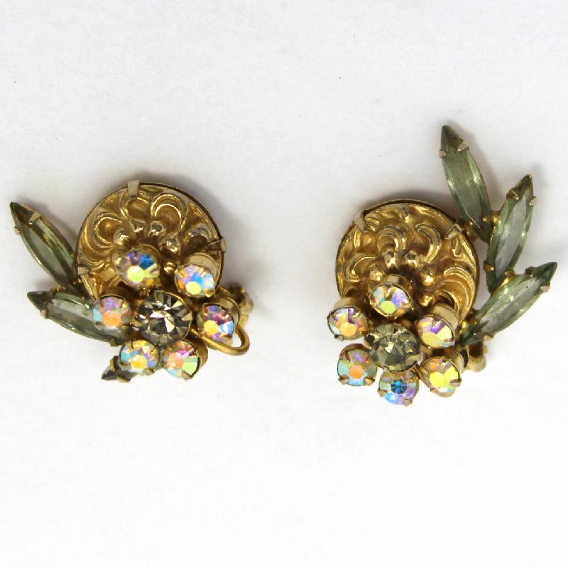 Front view of Gray (black Diamond) Navettes Molded/Cut Earrings Clip