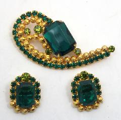 Green Emerald Cut Brooch