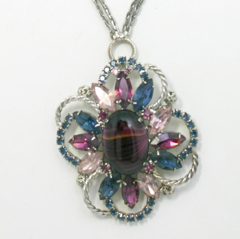Front view of Purple (cardinal) Cabochons Striped Pendant