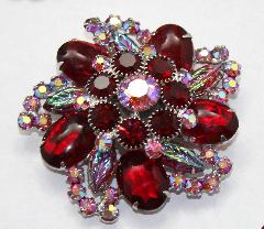 Red Cabochons Molded/Cut Brooch