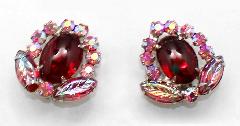 Red Cabochons Molded/Cut Earrings Clip