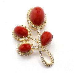 Red Cabochons Plastic Brooch