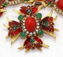 Red Cabochons Plastic Brooch