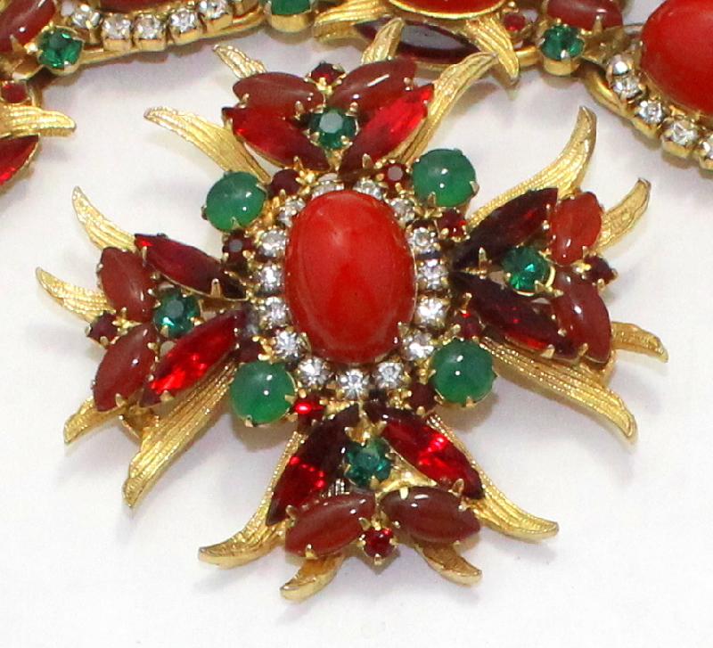 Front view of Red Cabochons Plastic Brooch