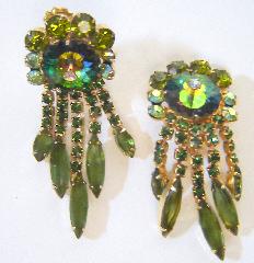 Green Navettes Rivoli/Margarita Earrings Clip