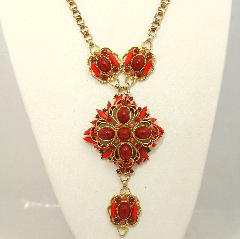 Red Cabochons Plastic Necklace