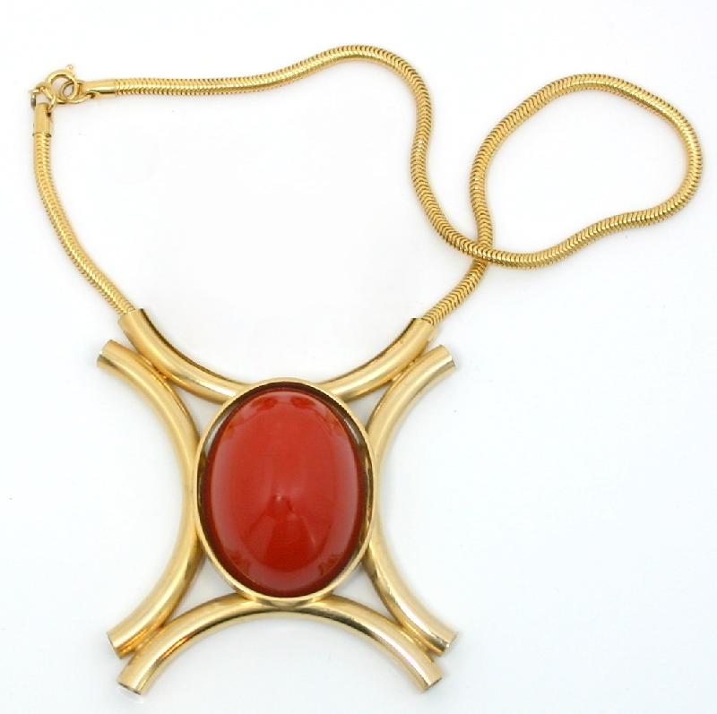 Front view of Red Cabochons Plastic Pendant