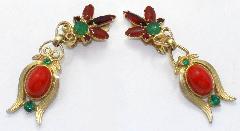 Red Cabochons Plastic Earrings Clip