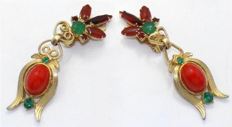 Front view of Red Cabochons Plastic Earrings Clip