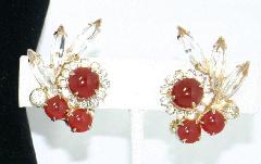 Red Cabochons Earrings Clip
