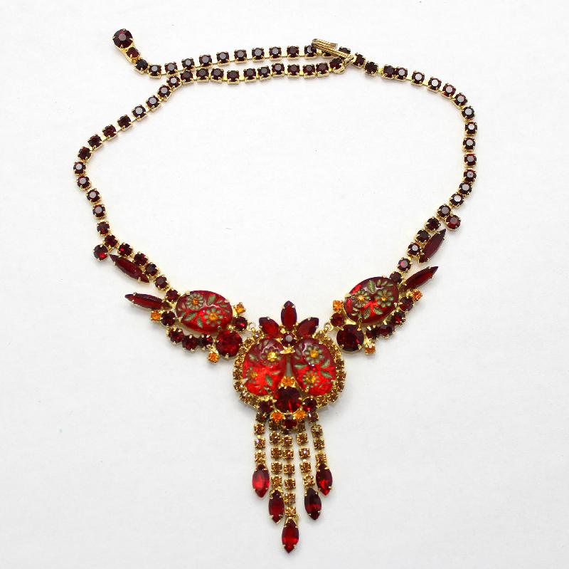 Front view of Red Cabochons Molded/Cut Necklace