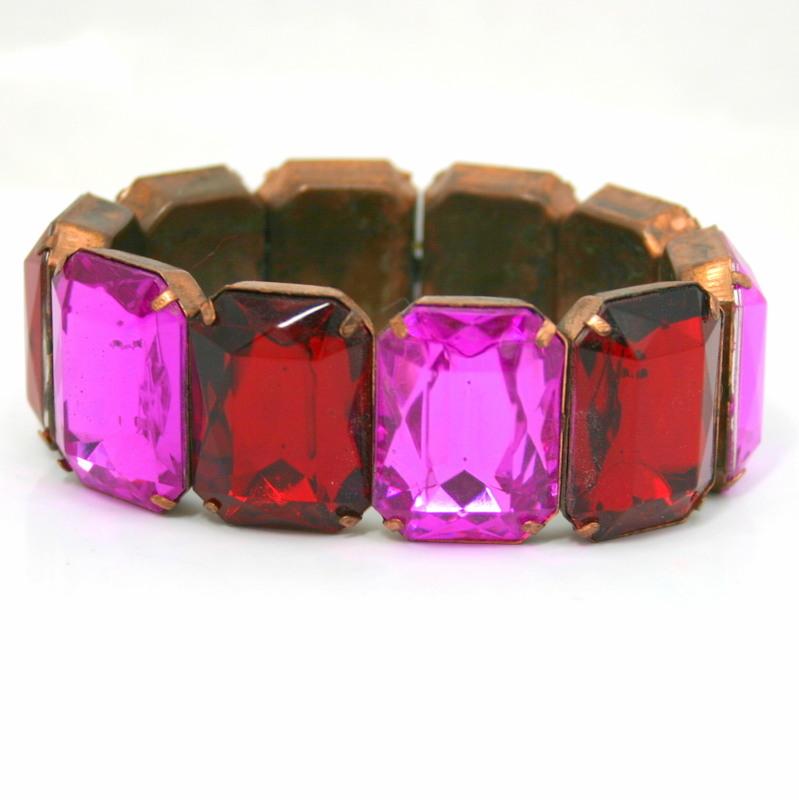 Front view of Pink Emerald Cut Bracelet Stretch