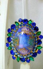 Blue Cabochons Painted (hand/Transfer) Brooch