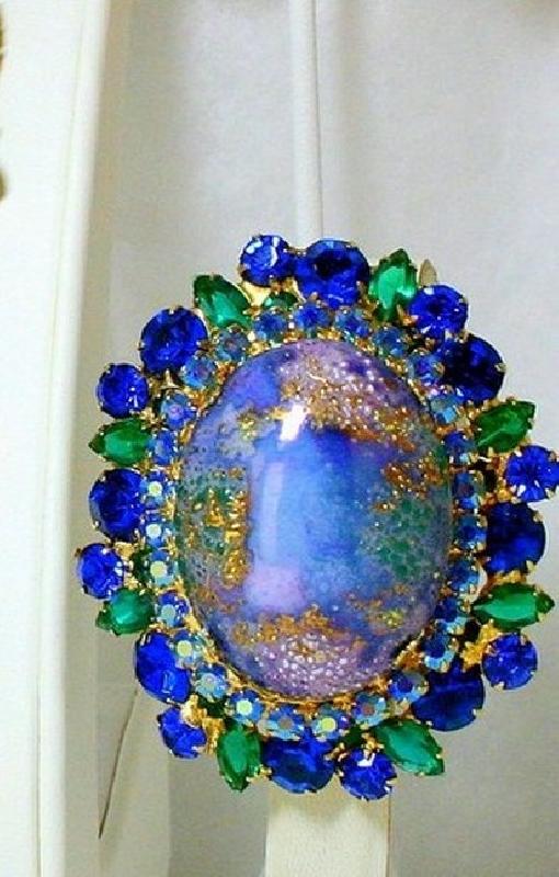Front view of Blue Cabochons Painted (hand/Transfer) Brooch