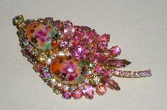 Pink Cabochons Painted (hand/Transfer) Brooch
