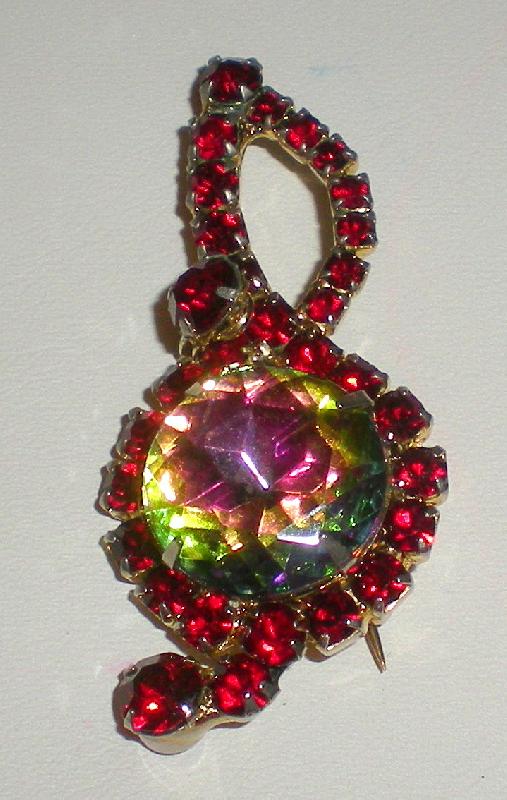 Front view of Red Dentelle Multi-Color/Shaded Brooch
