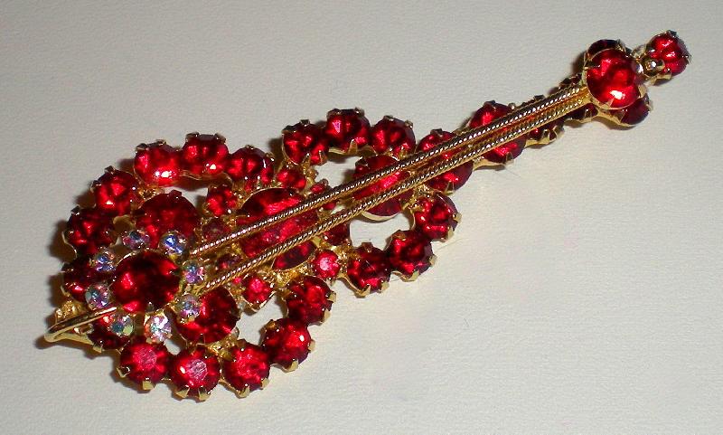Front view of Red Chatons Only Brooch