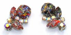 Red Cabochons Spotted Earrings Clip
