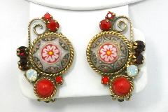 Red Cabochons Molded/Cut Earrings Clip