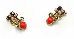 Red Cabochons Earrings Clip