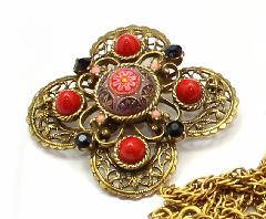 Red Cabochons Molded/Cut Brooch