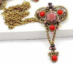 Red Cabochons Molded/Cut Pin Pendant