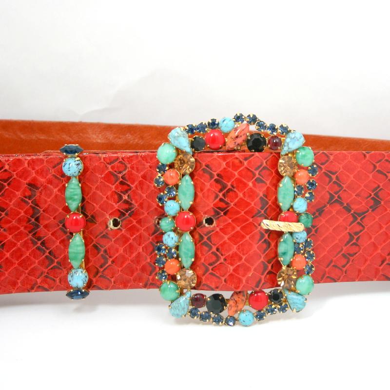 Front view of Red Cabochons Spotted Belt