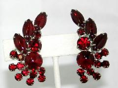 Red Cabochons Earrings Clip