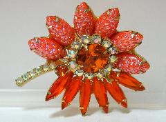 Orange Navettes Molded/Cut Brooch