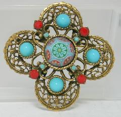 Turquoise Cabochons Molded/Cut Brooch