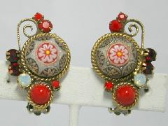 Red Cabochons Molded/Cut Earrings Clip