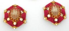 Red Cabochons Earrings Clip