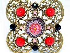 Red Cabochons Molded/Cut Brooch