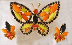 Orange Cabochons Earrings Clip