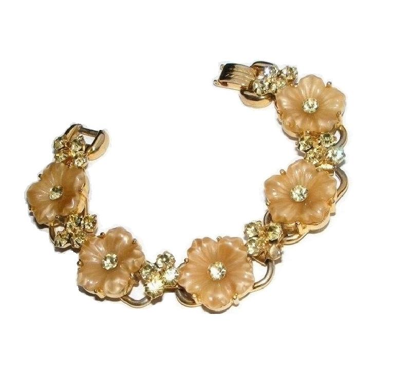 Front view of Yellow Chatons Only Plastic Bracelet 5 Link