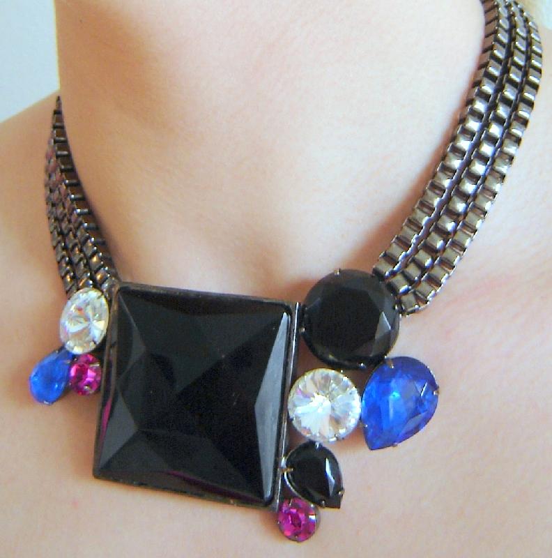 Front view of Multiple Colors Square Plastic Necklace