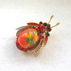 Orange Navettes Wood Brooch