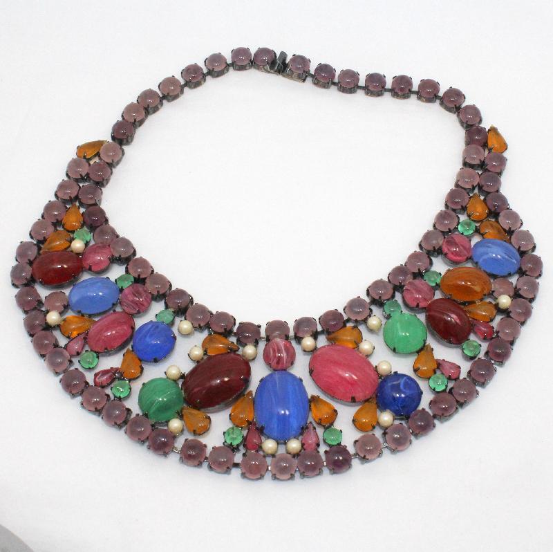 Front view of Multiple Colors Cabochons Striped Necklace