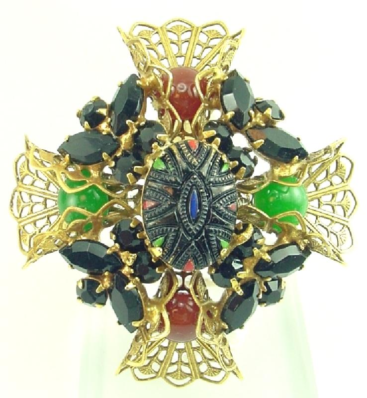 Front view of Multiple Colors Cabochons Molded/Cut Brooch