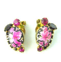 Pink Cabochons Painted (hand/Transfer) Earrings Clip