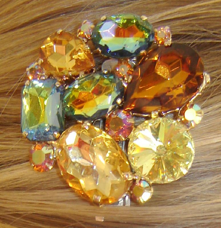 Front view of Topaz Oval Multi-Color/Shaded Brooch