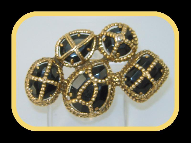 Front view of Black (jet) Pear Plastic Brooch