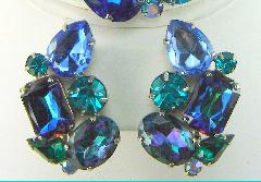Blue Oval Multi-Color/Shaded Earrings Clip