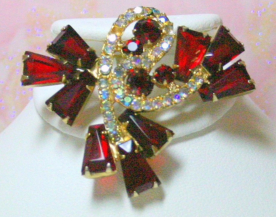 Front view of Red Keystones Brooch